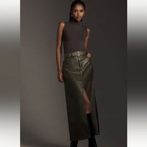Anthropologie Moss Green Leather Maxi Skirt